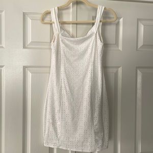 White tight eyelet mini dress